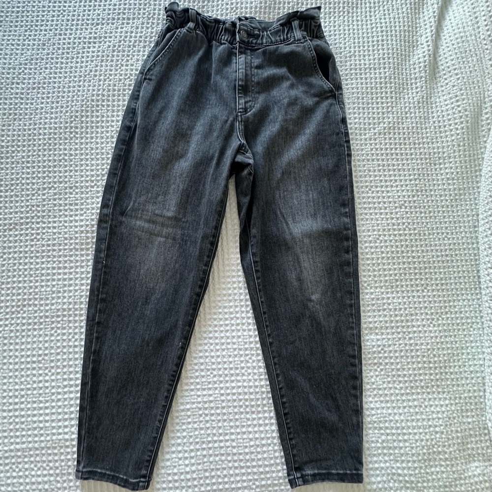 Gap Jeans Womens S Black Grey Denim Paperbag Fit Elastic High Waist Pull On